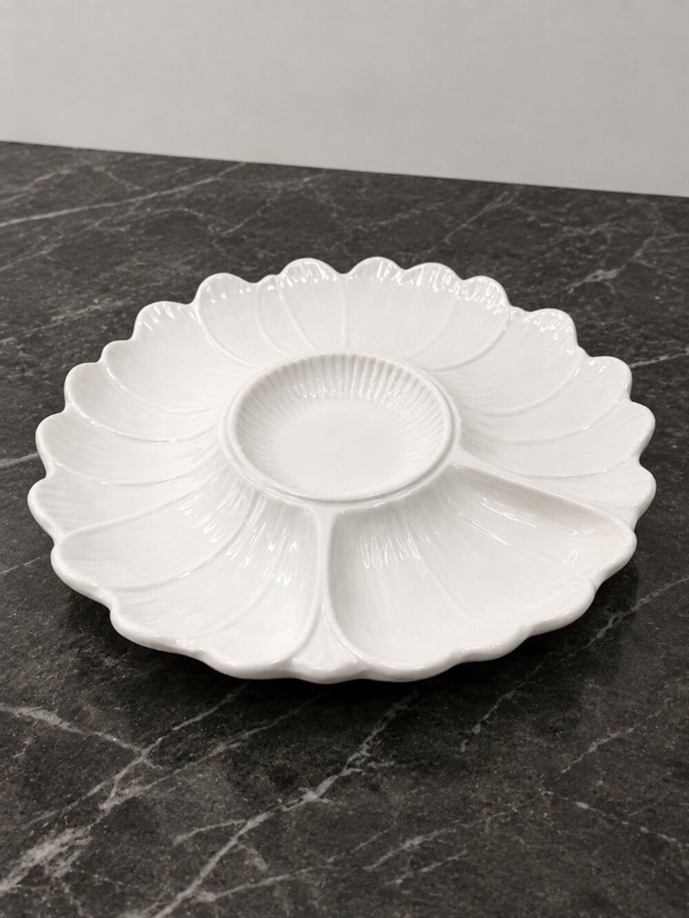 Vintage Italian White Porcelain Flower Petal Crudité Platter 10" 1960s